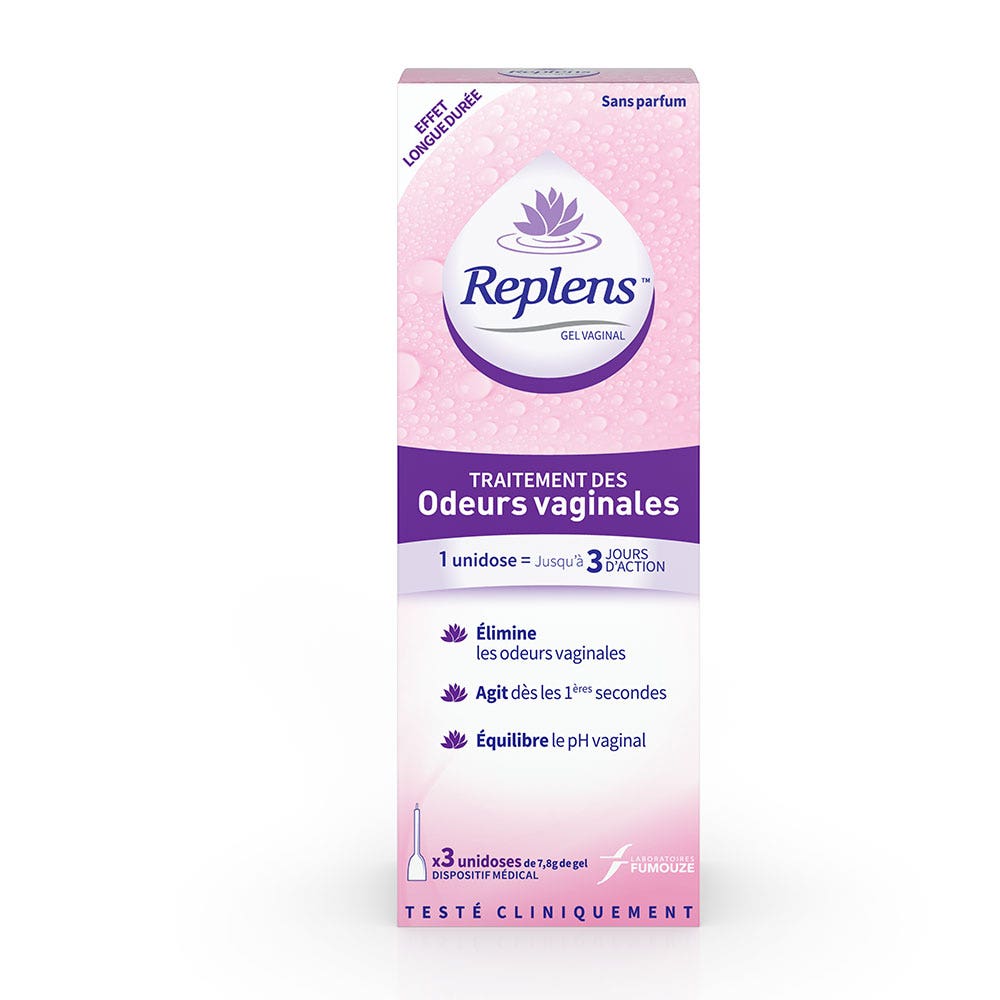 Replens Vaginal odour treatment gel Perfumes free x3 single doses of 7.8g