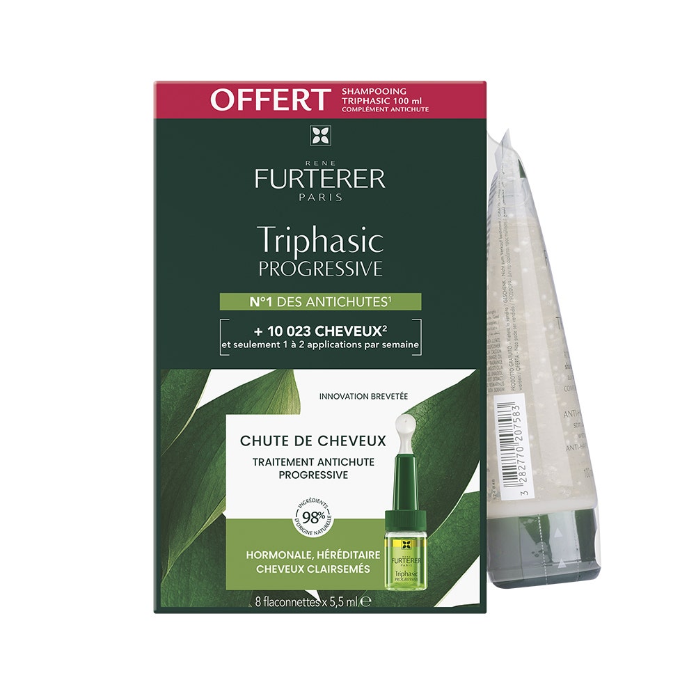 René Furterer Triphasic Progressive Anti- Hair Loss Serum + Stimulating Shampoo 8 phials x 5,5ml