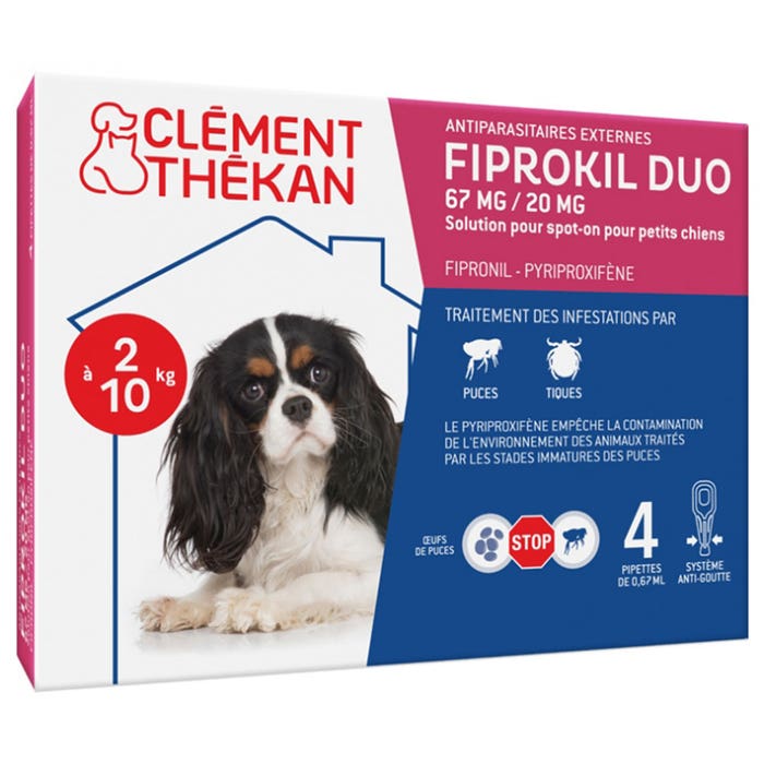 Clement-Thekan Fiprokil FIprokil Duo Flea & Tick Control Dog 2-10kg 4 Pipettes Chien 2-10kg 0.67ml x4 pipettes