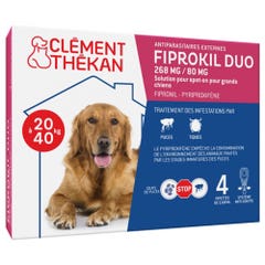 Clement-Thekan Fiprokil FIprokil Duo Flea &amp; Tick Control for Dogs 20-40kg 4 Pipettes Chien 10-20kg 2.68ml x4 pipettes