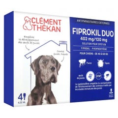 Clement-Thekan Fiprokil FIprokil Duo Flea &amp; Tick Control for Dogs 40-60kg 4 Pipettes Chien 10-20kg 4.02ml x4 pipettes