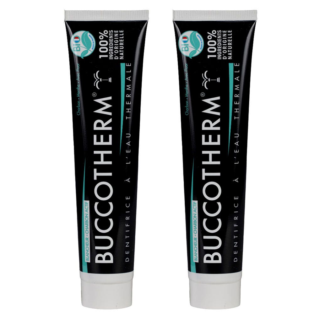 Buccotherm Whitening Toothpastes with Thermal Water and Organic Active Charcoal 2x75ml