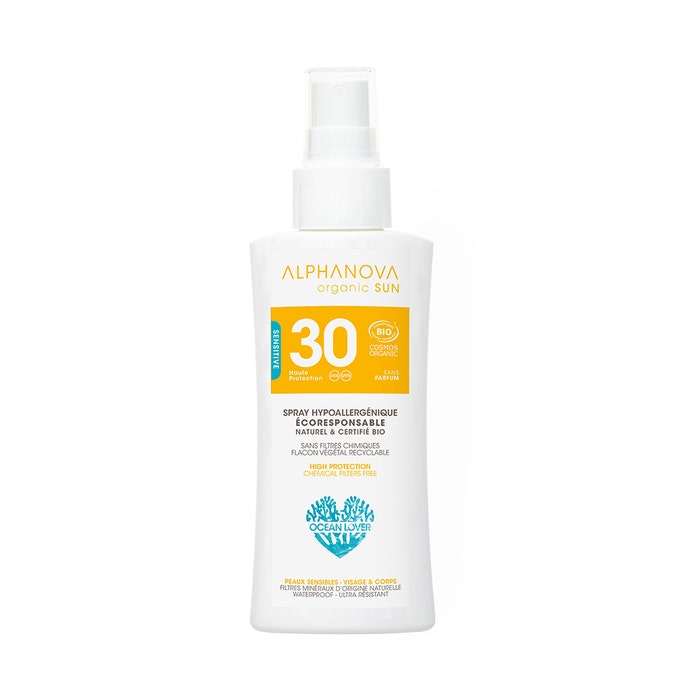 Organic SPF30 Sun Spray Face & Body 90g Travel size Alphanova
