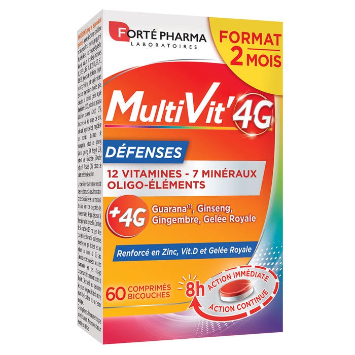 Forté Pharma MultiVit'4G Multivitamins with added Zinc and Vitamin D 60 tablets