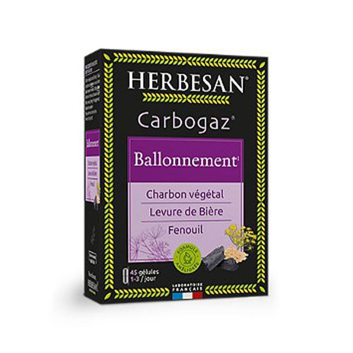 Carbogas Ballonnement Vegetable Charcoal x45 capsules Herbesan