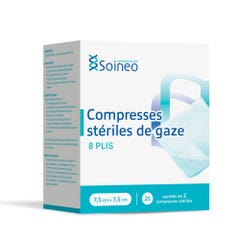 Soineo Sterile 8-ply gauze bandages 7.5x7.5cm x25 bags of 2