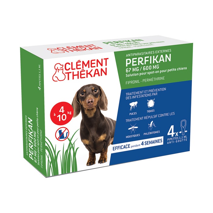 Clement-Thekan Clement Thekan Perfikan External Antiparasites Spot On Small Dogs 4 To X4 Pipettes Chien 4-10kg 10kg