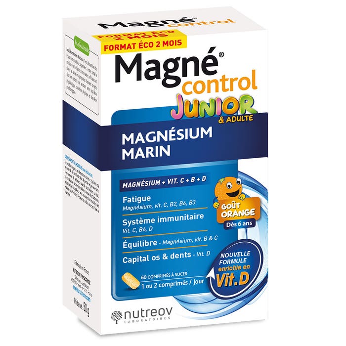 Nutreov Magnécontrol Junior & Adult Marine Magnesium Goût orange 60 tablets