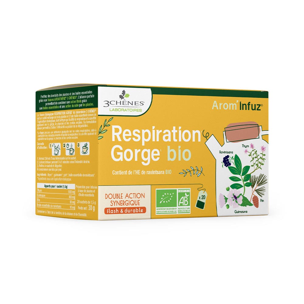 3 Chênes Organic Easy Breathing Herbal Tea for throat 20 teabags