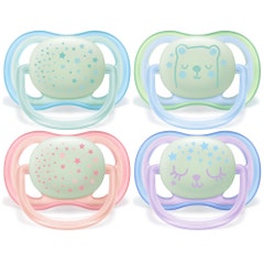 Avent Ultra-Air Orthodontic Silicone Pacifiers X 2 Phosphorescent 0-6 Months 0 à 6 Mois x2