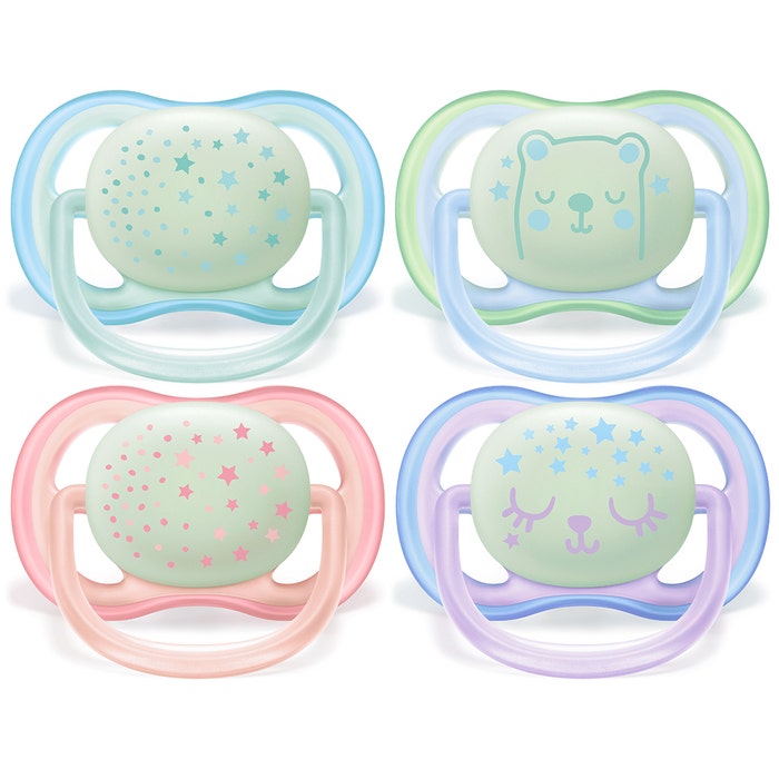 Orthodontic Silicone Pacifiers X 2 Phosphorescent 0-6 Months x2 Ultra-Air 0 à 6 Mois Avent