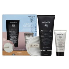 Apivita Giftboxes Double Cleansing Gel Black 150ml + 3-in-1 Cleansing Milk 50ml + Reusable Cotton buds
