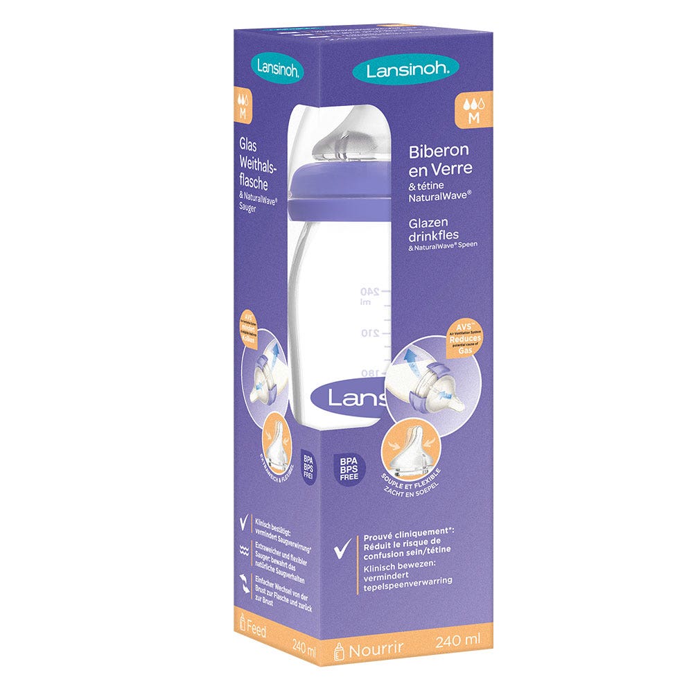 Lansinoh Natural Wave Glass Feeding Bottle With Teat M 240ml Easypara