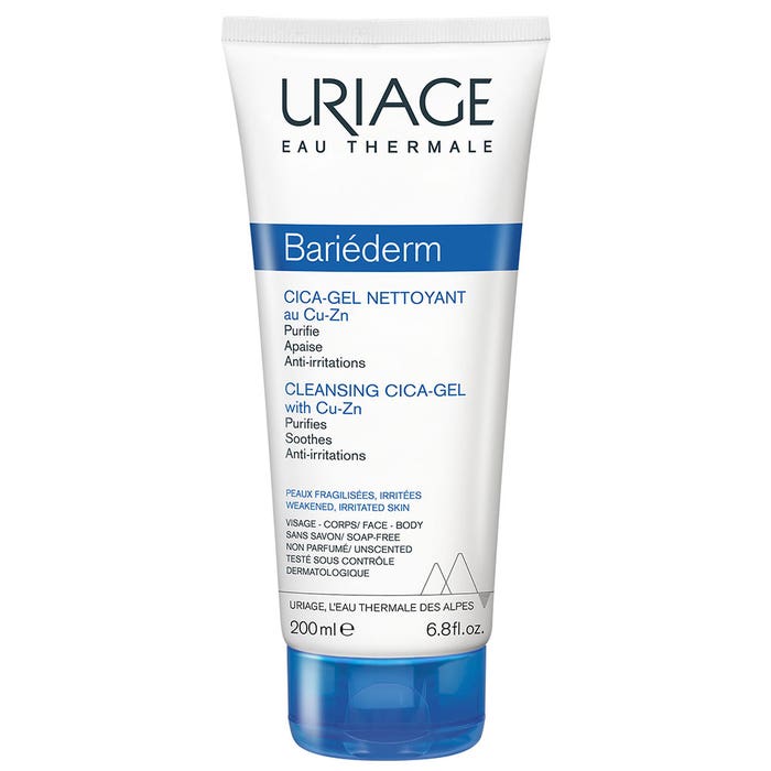 Bariederm Cleansing Cica Gel Irritated Skins 200ml Hygiène visage Peaux Fragilisées Uriage