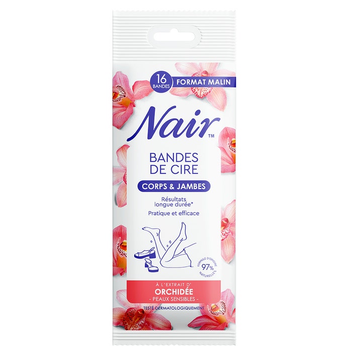 Nair BODY & LEG COLD WAX STRIPS in a smart format with ORCHIDEE extracts 16 Strips