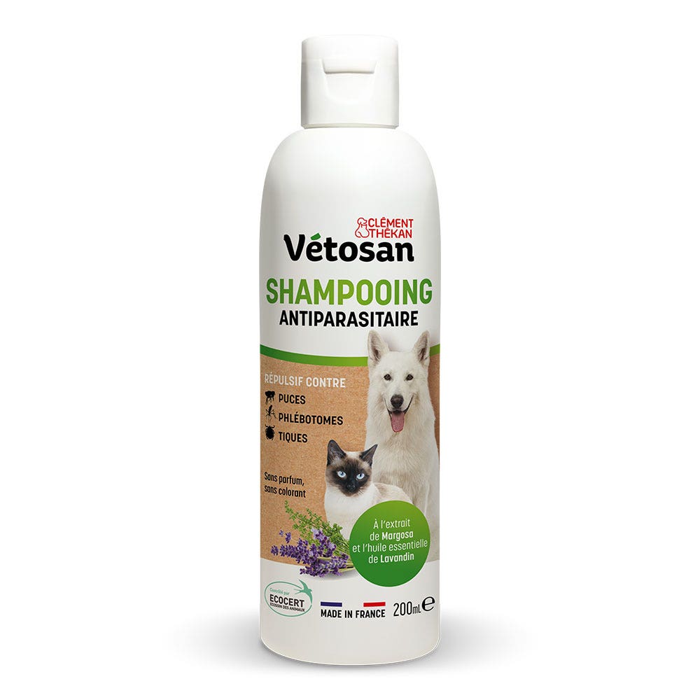 Clement-Thekan Vétosan Pest Control Shampoo With Margosa Extract and Lavandin Essential Oil For Cats and Dogs 200ml