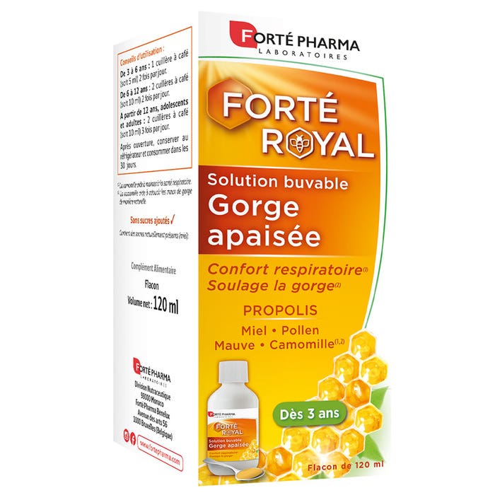 Forté Pharma Forté Royal Soothing Throat Drinkable Solution From 3 Years Caramel Flavour 120ml