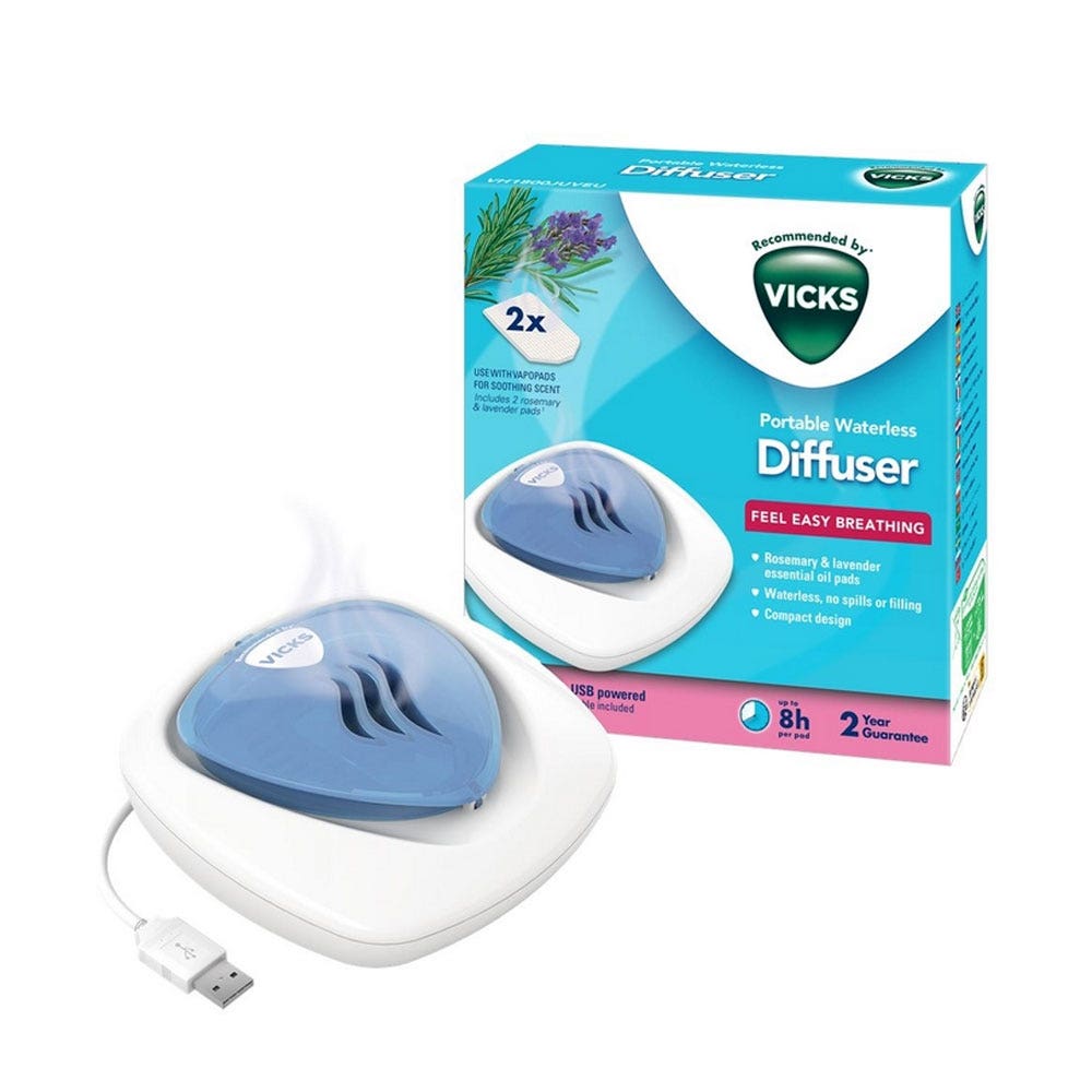 Vicks VH1800 Portable Waterless Diffuser Lavender and Rosemary 2 refills