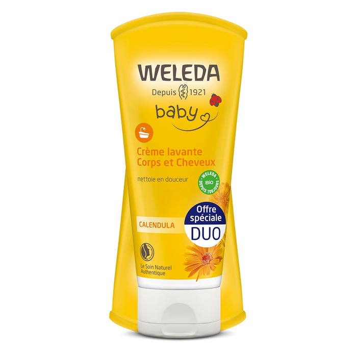 Baby Face and Body Cleansing Cream 2x200ml Calendula Corps et Cheveux Weleda