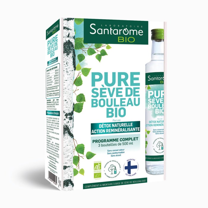 Santarome Bio Organic Pure Sap Birch Détoxifie, Reminéralise 3x250ml