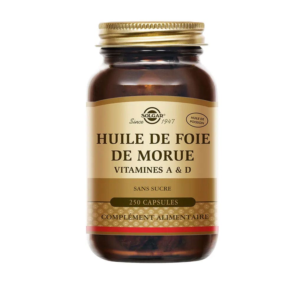 Solgar Cod Liver Oil Vitamines A et D Vitalité 250 Gélules