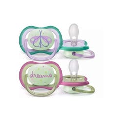 Avent Ultra-Air Orthodontic Pacifier NightTime 0 to 6 months x2