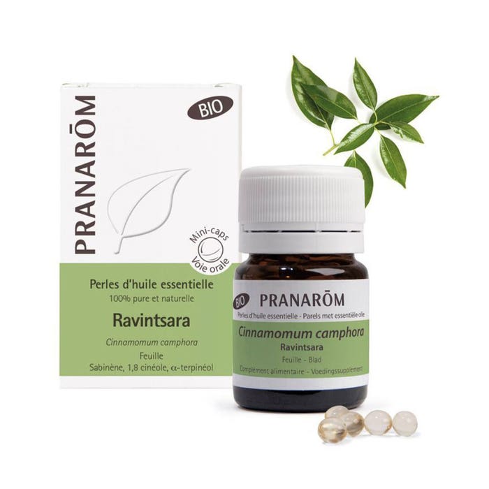 Organic Ravintsara Essential Oil 60 pearls Les Huiles Essentielles Pranarôm