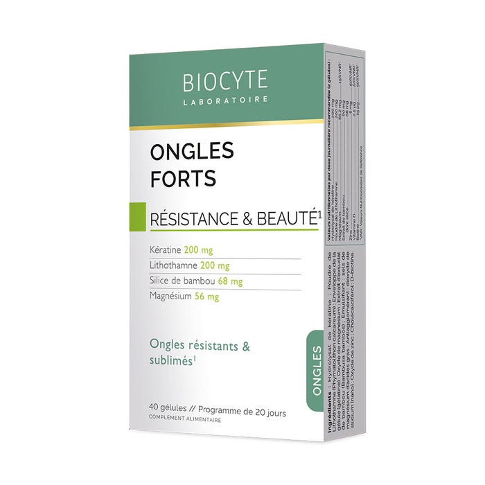 Ongles Forts Keratine Silice Bamboo 40 Gelules 40 capsules Ongles Résistance et beauté Biocyte