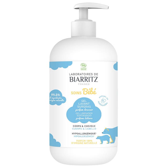 Laboratoires De Biarritz Bébé Gentle Fragrance Organic Surgras Cleansing Gel Body & Hair 500ml