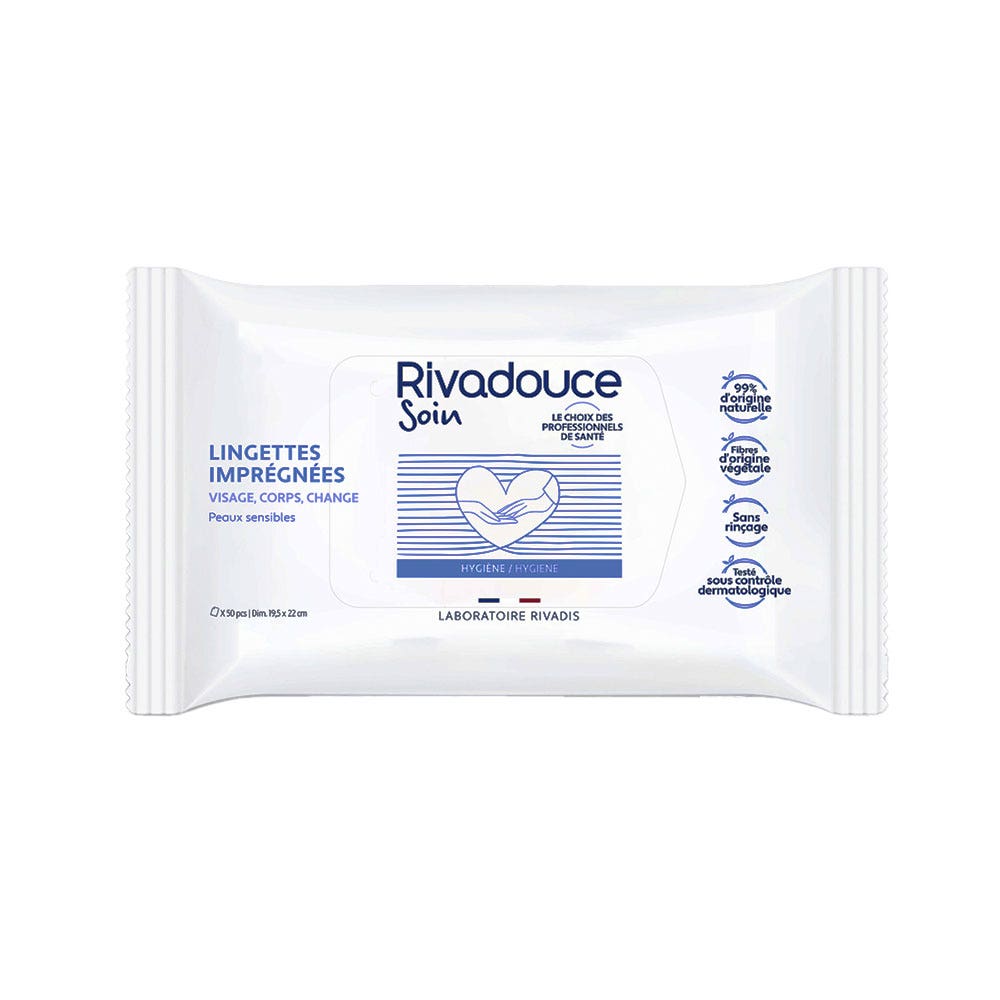 Rivadouce Soin Impregnated Wipes Face Body and Diaper Change Sensitive Skin x50