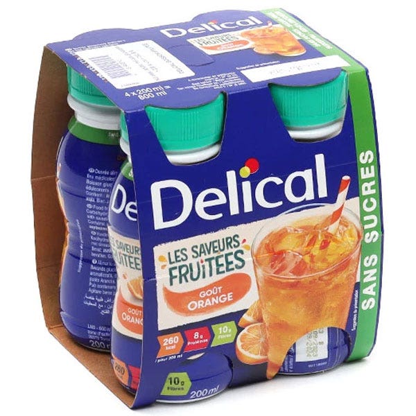 Delical Orange Sugar Free Fruit Drink 4x200ml