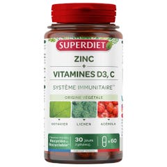 Superdiet Zinc + Vitamins D3 and C Immune System 60 capsules