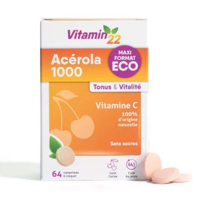 Vitamin22 Acerola 1000 Natural Vitamin C 64 chewable tablets