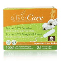 Silver Care Super Plus organic cotton tampons Without applicator x15