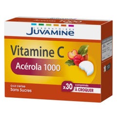 Juvamine Acerola 1000 Vitamin C Vegetable Origin Chewable X30 Tablets Goût Cerise