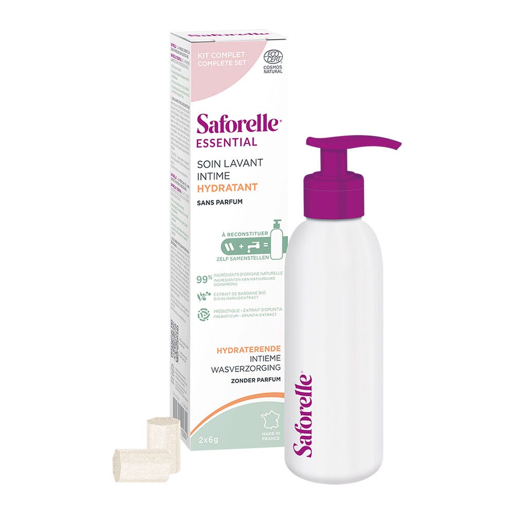 Saforelle Essential Starter Kit Intime Cleansing Care Hydrating to Replenish 1 aluminium bottle + 2 dilution sticks