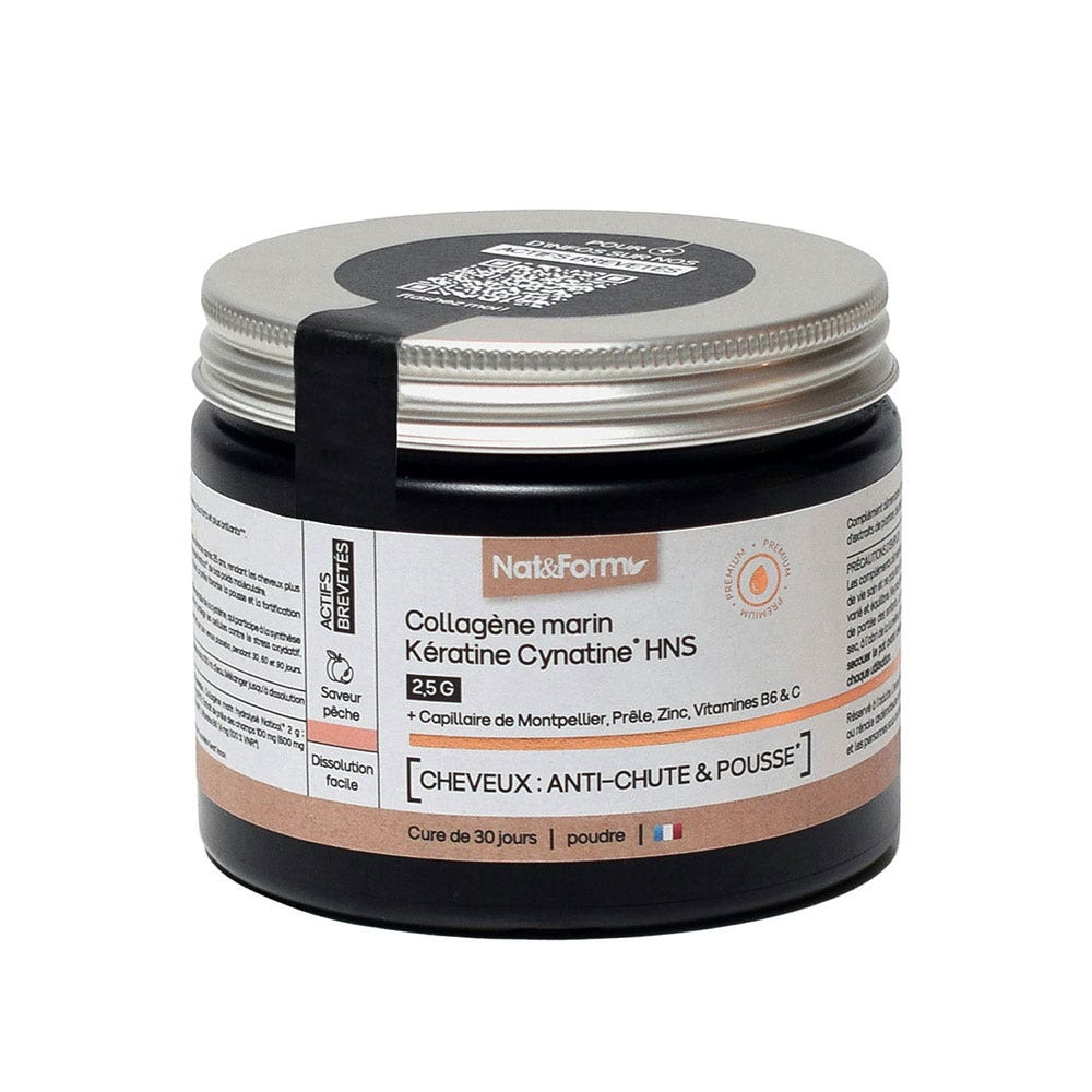 Nat&Form Collagen Marine Cynatine HNS 2.5 g hair loss and growth peach flavour 120 g