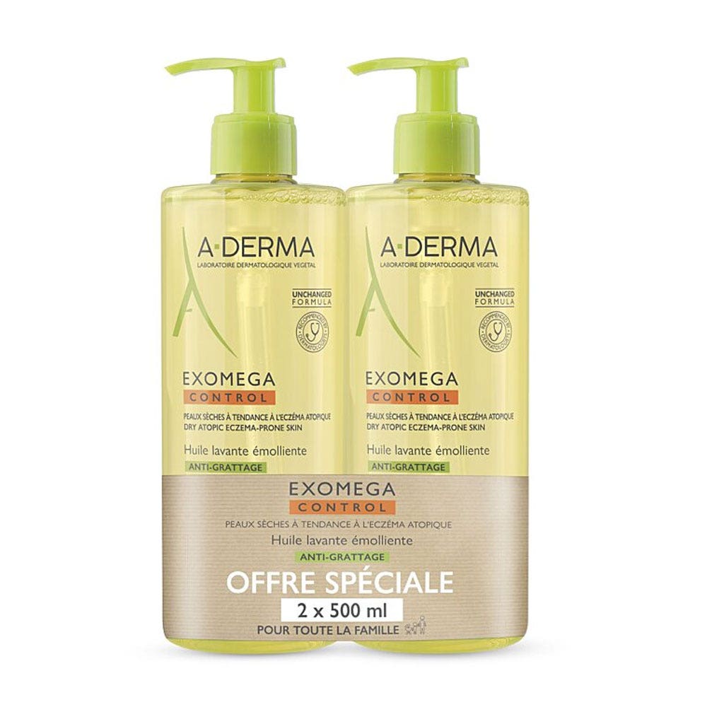 A-Derma Exomega Control Emollient Shower Oil Anti-Grattage 2x500ml
