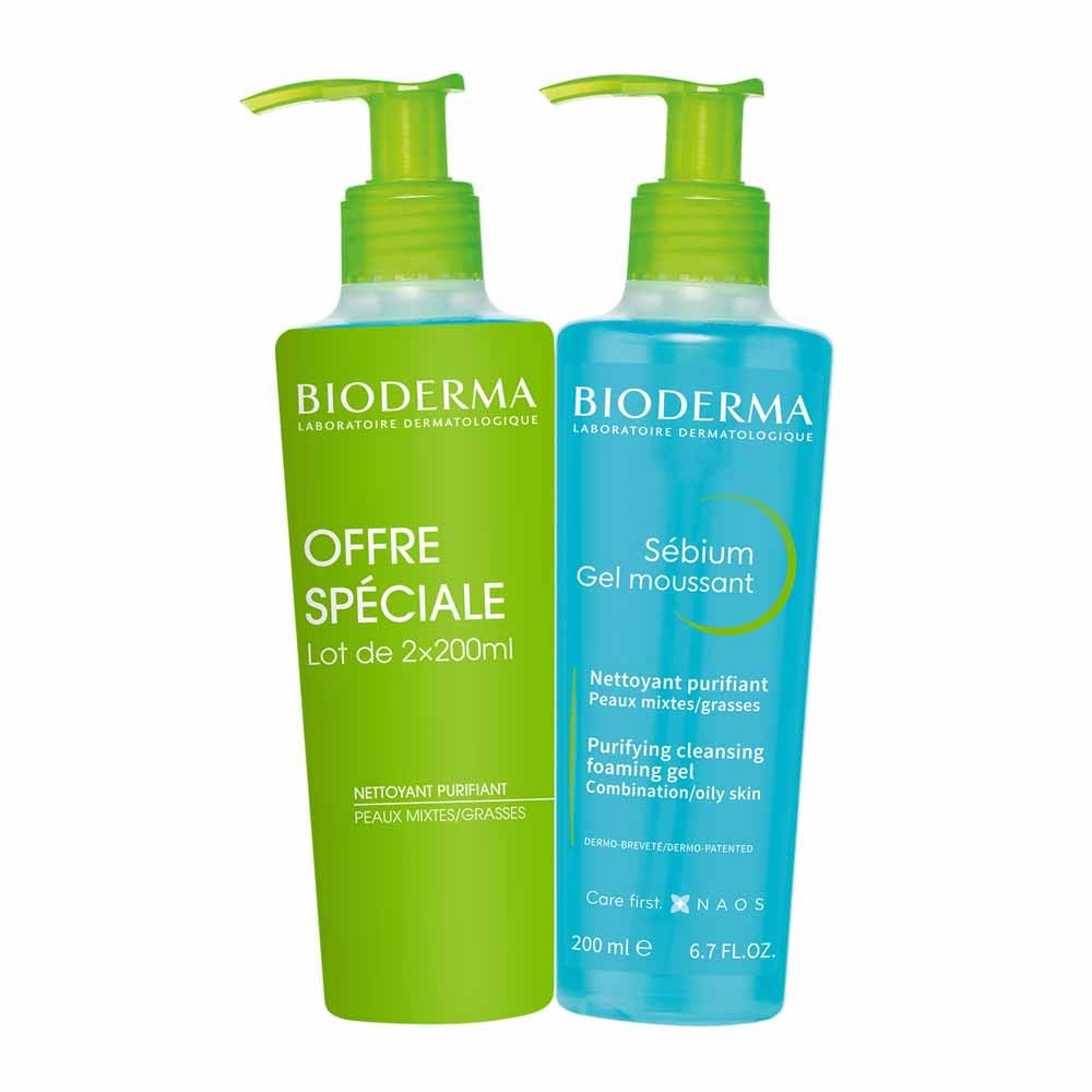 Bioderma Sebium Purifying Cleansing Foaming gel Gel Moussant peaux grasses 2x200ml