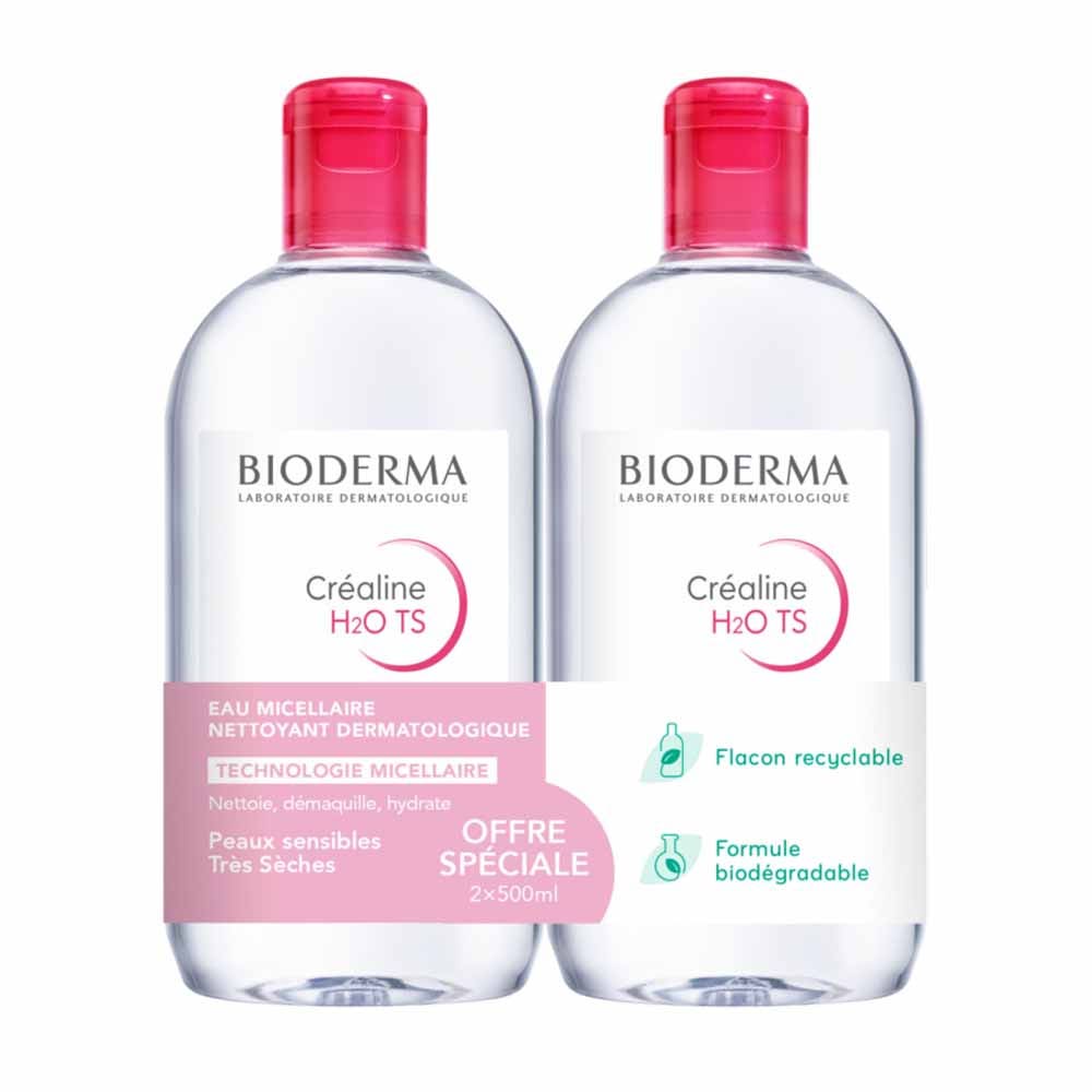 Bioderma Crealine Micellar water make-up remover H2O TS Sensitive, dry to very dry skin 2x500ml