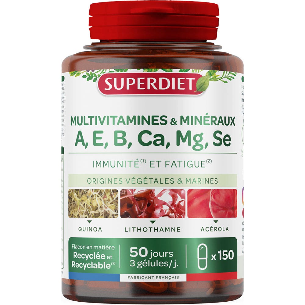 Superdiet Multivitamins & Minerals A E B Ca Mg Se Immunity and Fatigue 150 capsules