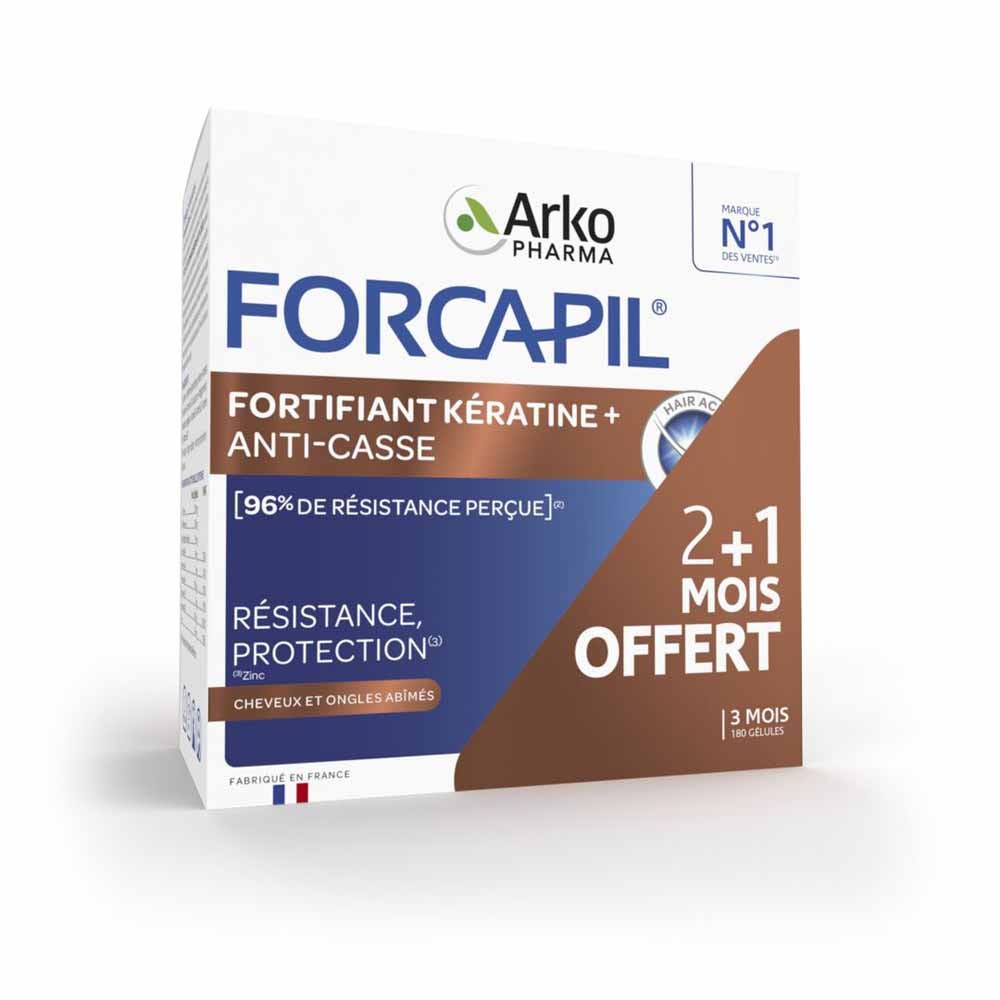 Arkopharma Forcapil Keratin Strength + Anti-Breakage Resistance & Protection damaged hair and nails 180 capsules