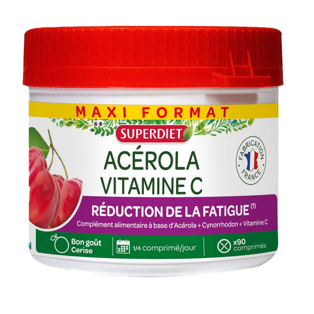 Superdiet Maxi Format Acerola Vitamin C helps reduce tiredness and fatigue 90 tablets