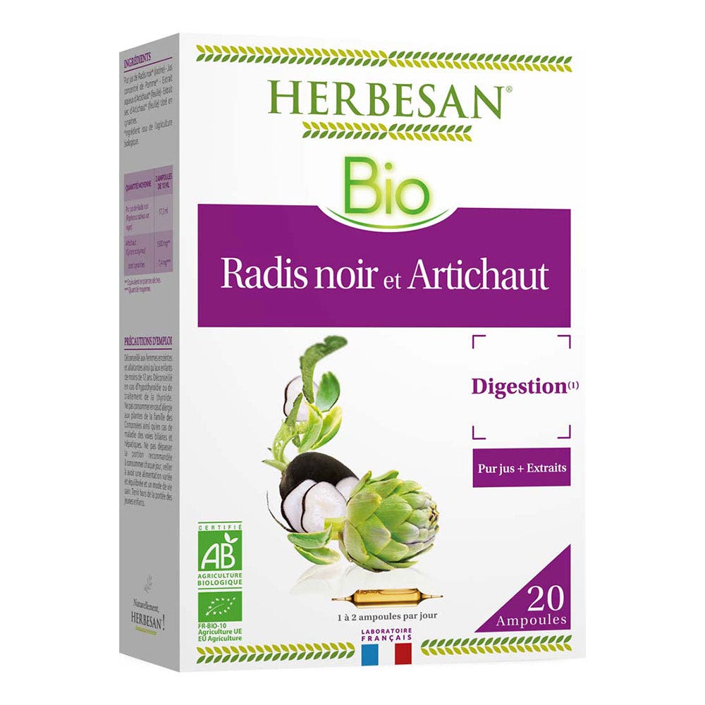 Herbesan Black radish and organic artichoke supports healthy digestion 20 ampoules