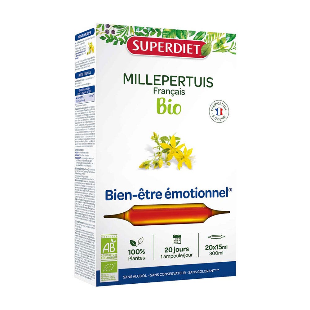Superdiet St John's Wort Organic Bon Moral 20 Ampulas Bien-Être Émotionnel 15 ml