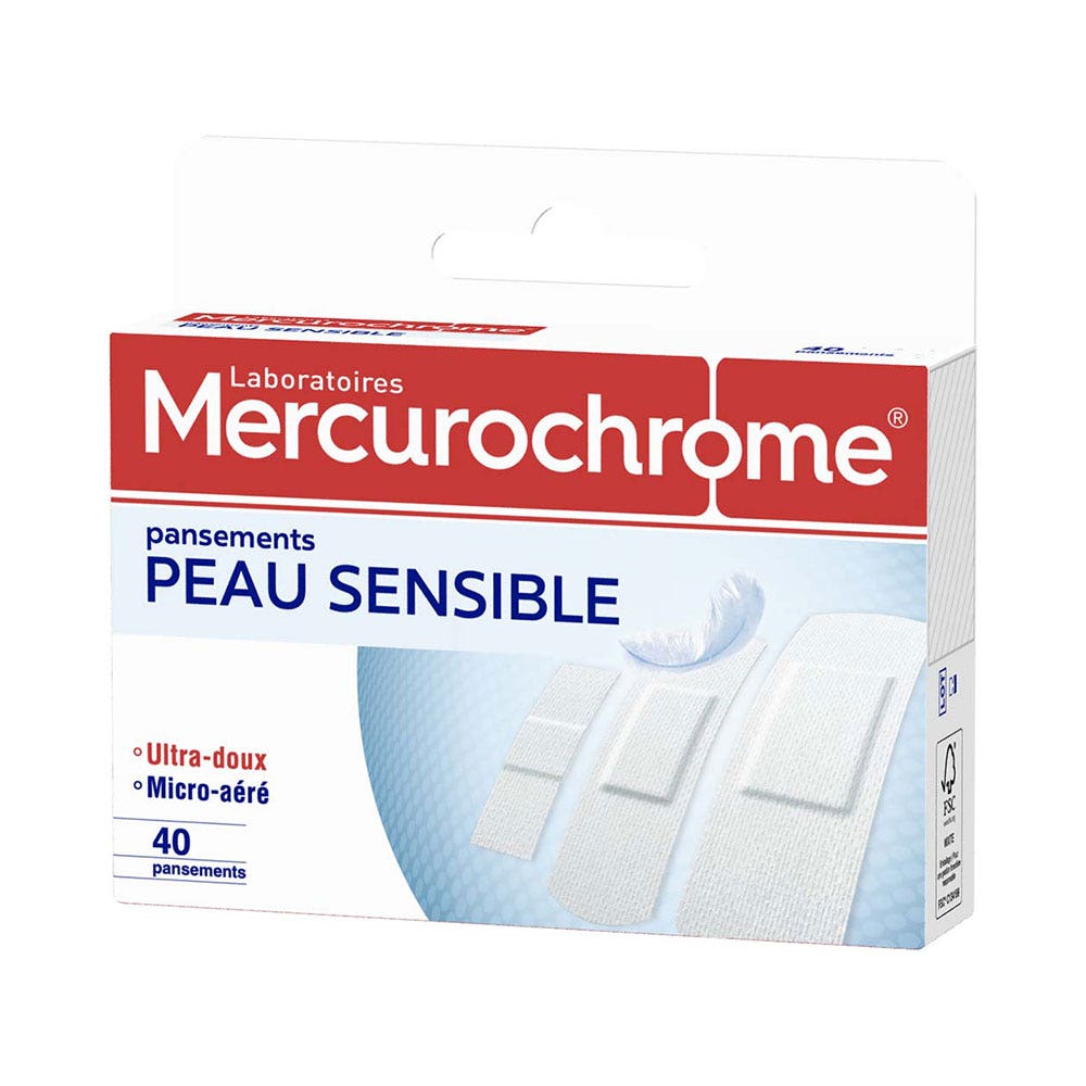 Mercurochrome Sensitive Skin Plasters X40