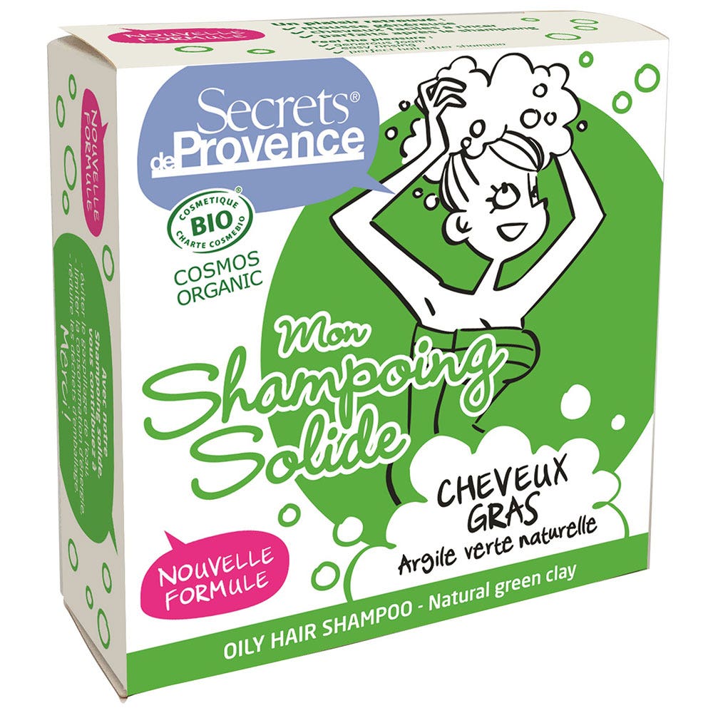 Secrets de Provence Solid shampoo for oily hair with organic green clay 85 g