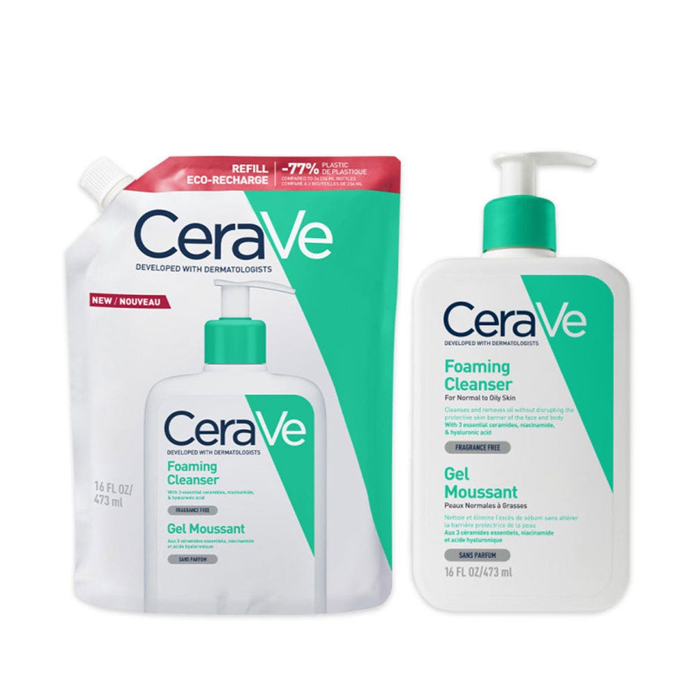 Cerave Face Cleanser Foaming facial cleanser with eco refill for normal to oily skin 2 x 473 ml