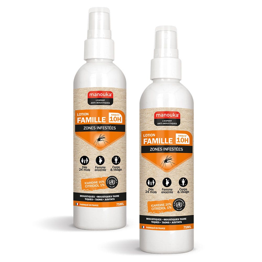 Manouka Family anti-mosquito repellent spray lotion all zones 2 x 75 ml