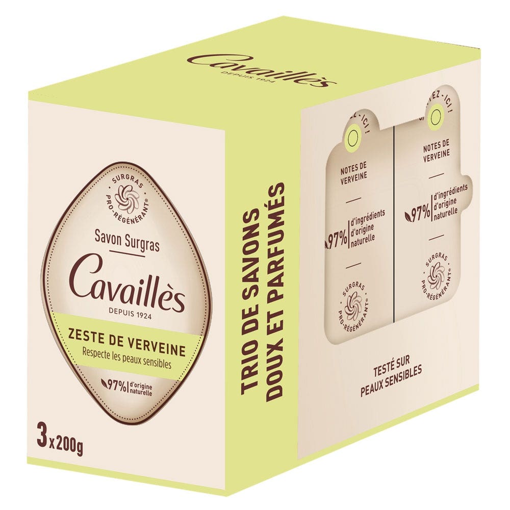 Cavaillès Surgras Pro-Regenerating Verbena Zest Soaps 3x200g
